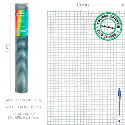Malla Electrosoldada Galvanizada 6x6 / 100 cm. rollo 10 Metros Uso Domestico SATURNIA