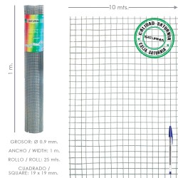 Malla Electrosoldada Ligera Galvanizada 19x19 Alto 100 cm. Rollo 10 Metros Uso Domestico SATURNIA