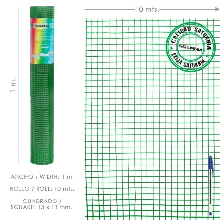 Malla Electrosoldada Plastificada Corral 13x13 / Altura 100 cm. / Rollo 10metros SATURNIA