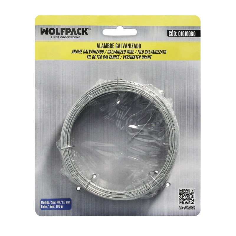 Alambre Galvanizado 0,70 mm / 2 (Rollo 100 metros) WOLFPACK LINEA PROFESIONAL