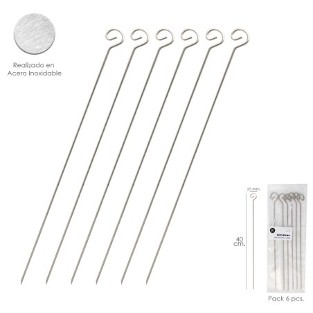Pinchitos Acero Inoxidable Grandes 40 cm. (Blister 6 Unidades) Saturnia SATURNIA