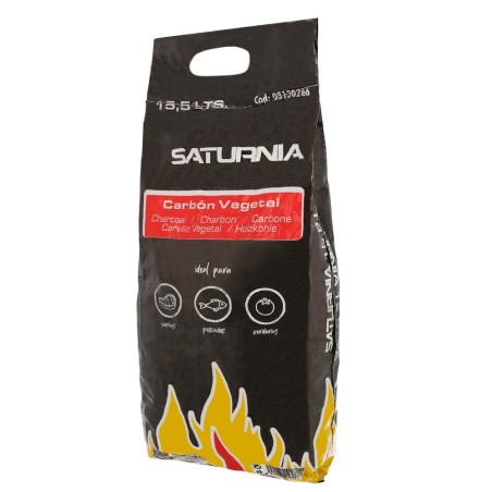 Bolsa Carbon Vegetal Para Barbacoas 15,5 Litros (2,95 Kg. Aprox) Carbon Duradero y Trozos de Gran Tamaño, SATURNIA