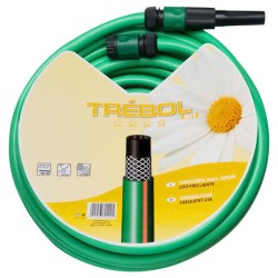 Manguera Verde Trebol Trenzado 15 mm. - 5/8" Rollo 15 metros Con Accesorios SATURNIA