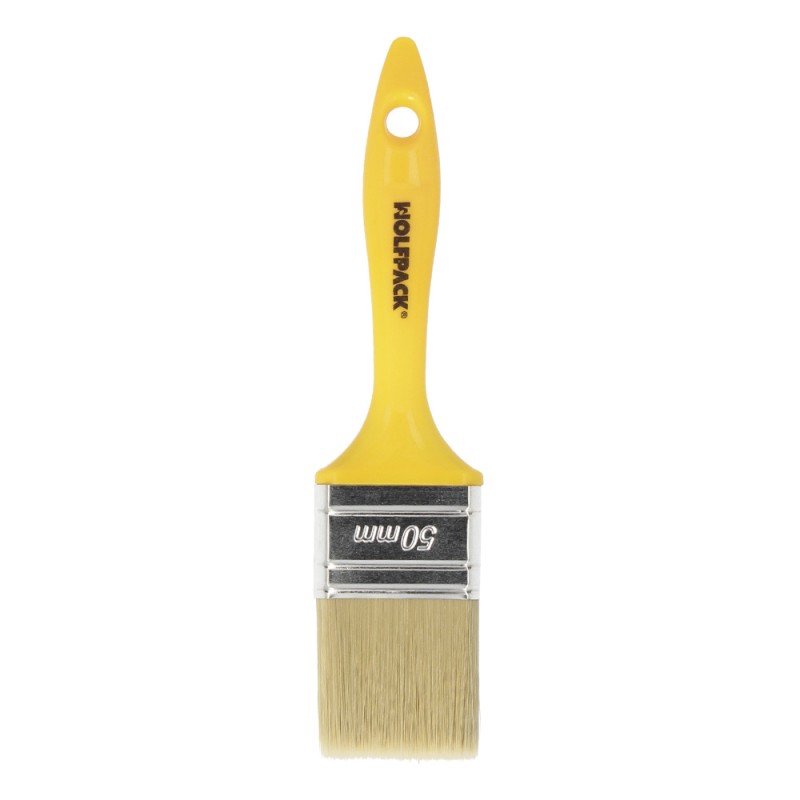 Paletina Profesional Cerda Blanca Ancho 50 mm. Cerdas Naturales Mango Plastico Ergonomico, Brocha Pintor, Pincel Pintura WOLFPA