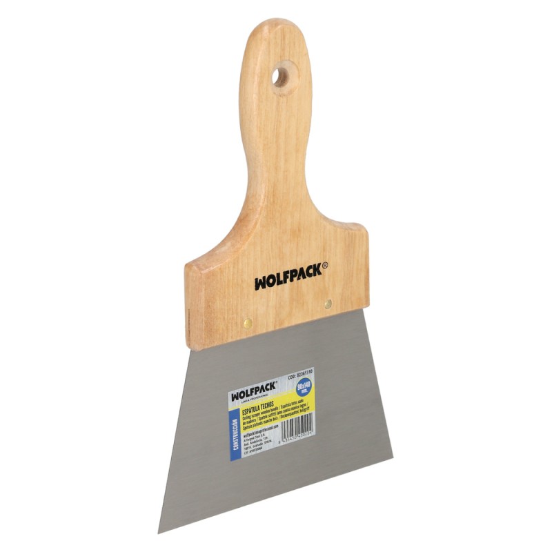 Espatula Techos Mango Madera Hoja Acero 90 x 140 mm. Aplicar Yeso, Pintora, Masillas, Pladur, etc. WOLFPACK LINEA PROFESIONAL