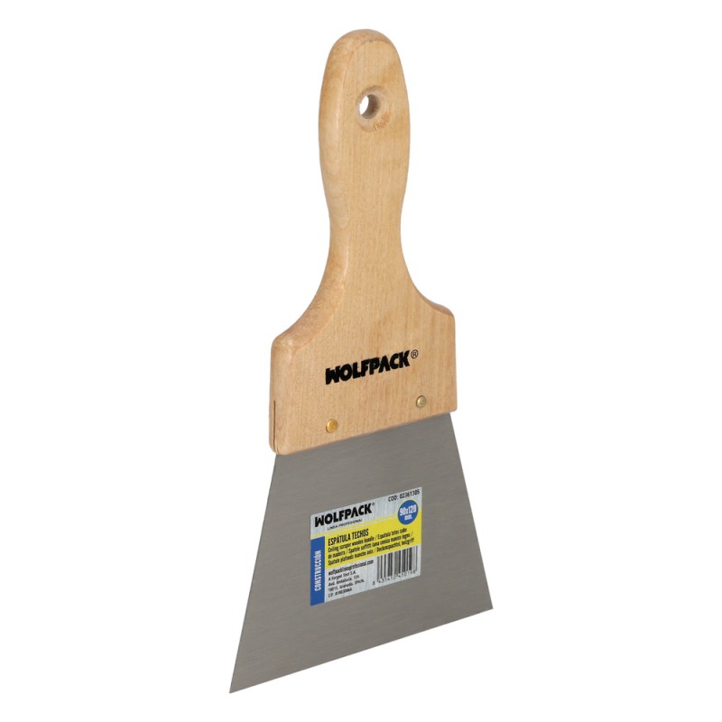 Espatula Techos Mango Madera Hoja Acero 90 x 120 mm. Aplicar Yeso, Pintora, Masillas, Pladur, etc. WOLFPACK LINEA PROFESIONAL