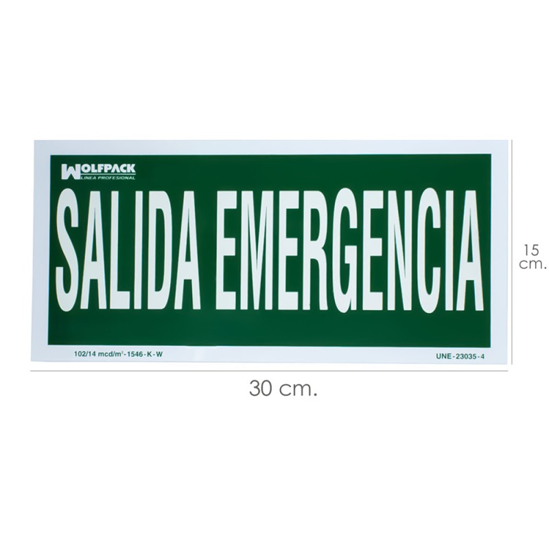 Cartel Salida De Emergencia 30 x 15 (Alt.) cm. WOLFPACK LINEA PROFESIONAL