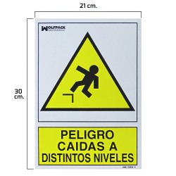 Cartel Peligro Caidas a Distintos Niveles 21x 30 (Alt.) cm. WOLFPACK LINEA PROFESIONAL
