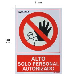 Cartel Alto Acceso Solo Personal Autorizado 21x 30 (Alt.) cm. WOLFPACK LINEA PROFESIONAL