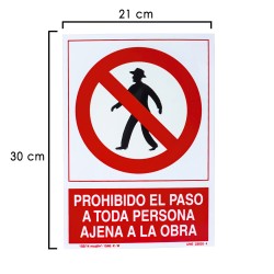 Cartel Prohibido Paso Persona Ajena Obra 21 x 30 (Alt) cm. WOLFPACK LINEA PROFESIONAL