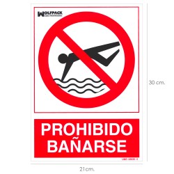 Cartel Prohibido Bañarse 21x 30 (Alt.) cm. WOLFPACK LINEA PROFESIONAL