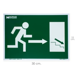 Cartel / Señal Fluorescente / Señal Fluorescente Salida Escalera Derecha Abajo 21x30 cm. WOLFPACK LINEA PROFESIONAL