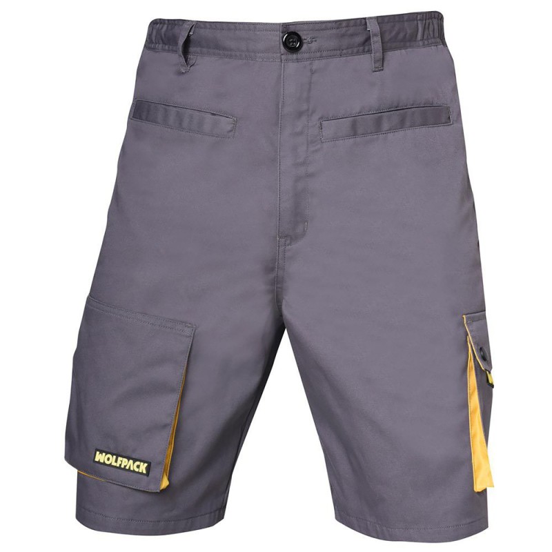 Pantalones Cortos DeTrabajo, Multibolsillos, Resistentes, Gris/Amarillo Talla 50/52 XL WOLFPACK LINEA PROFESIONAL