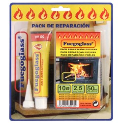 Kit Reparacion Estufas/Chimeneas, Cola Refractaria y Cordon Fibra Vidrio 10 mm. x 2,5 m. WOLFPACK LINEA PROFESIONAL