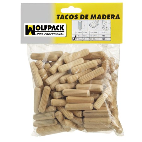 Espigas Madera 6x30 mm. (Bolsa de 50 Piezas) WOLFPACK LINEA PROFESIONAL