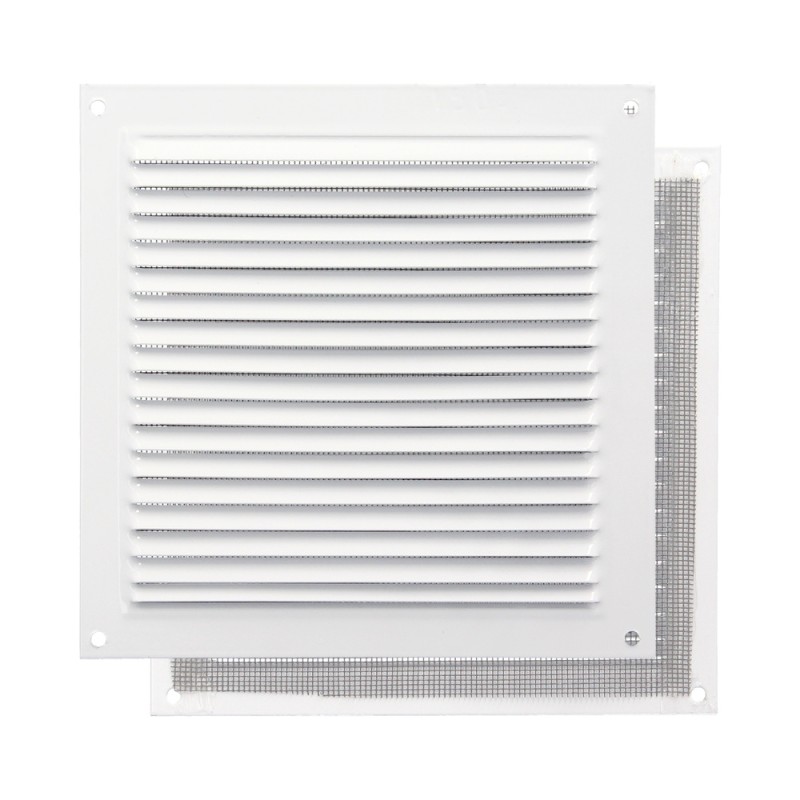 Rejilla Ventilación Aluminio Con Mosquitera Atornillable 175 x 175 mm. Color Blanco WOLFPACK LINEA PROFESIONAL