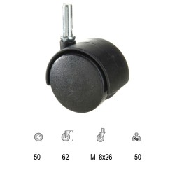 Rueda Domestica Nylon Negro Espiga 50 mm. WOLFPACK LINEA PROFESIONAL