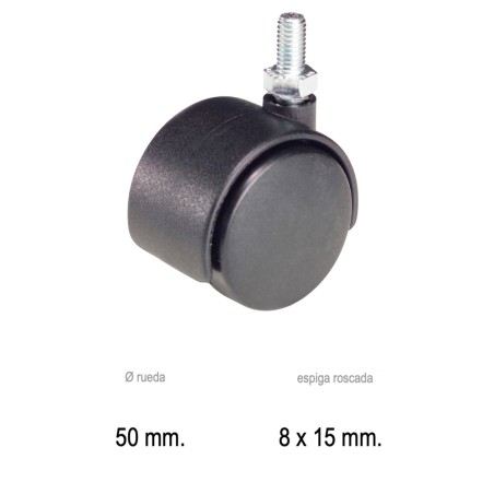 Rueda Domestica Nylon Negro Espiga M10x50 mm. WOLFPACK LINEA PROFESIONAL