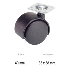 Rueda Domestica Nylon Negro Placa 40 mm. WOLFPACK LINEA PROFESIONAL
